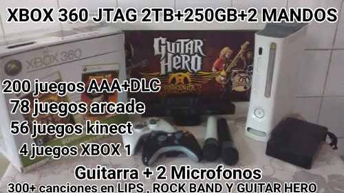Xbox360 Jtag 2tb+250gb+2mando+300 Juegos+mic+guitarra+kinect