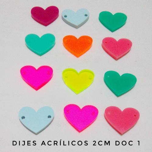 Dijes Acrílicos De 2cm Corazón Colores Variados Por Docena