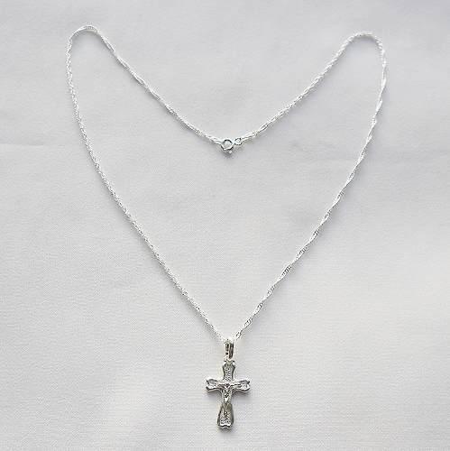 Cadena 45 Cms Bautizo Plata Italy+ Cristo De Plata Italy