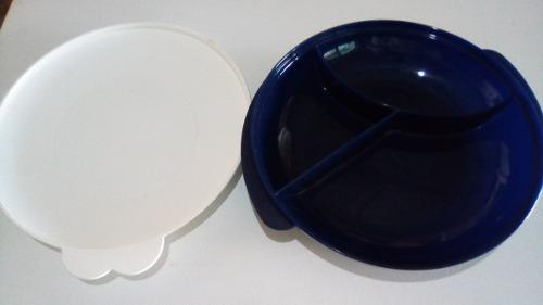 Plato Tupperware Con Tapa, Vianda, Color Azul Con Blanco