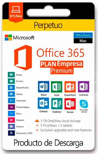 Office 365 Personalizado Para 5 Pc's Mac's O Tablets