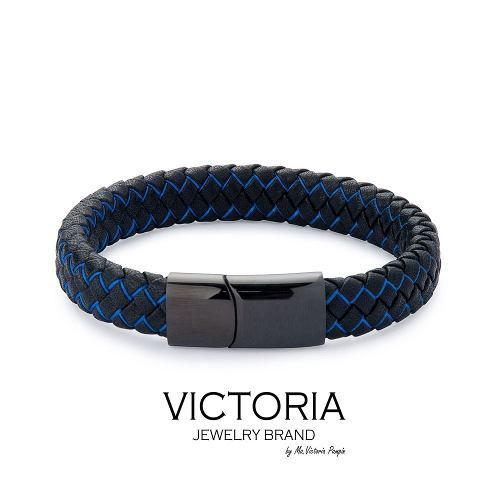 Pulsera En Cuero Trenzado Y Acero Negro. Caballero/hombre