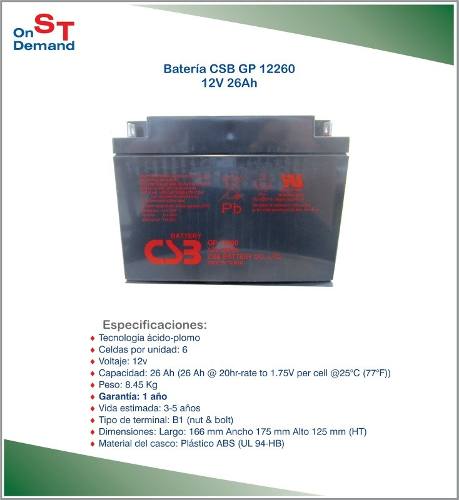 Bateria Csb 12v 26ah Nueva Inversores Ups Moto Equipos Panel