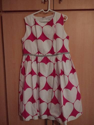 Vestido Blanco Con Fucsia Corazones Talla 10 Epk