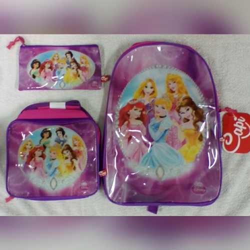 Combo Morral Lonchera Cartuchera Princesas Disney Original