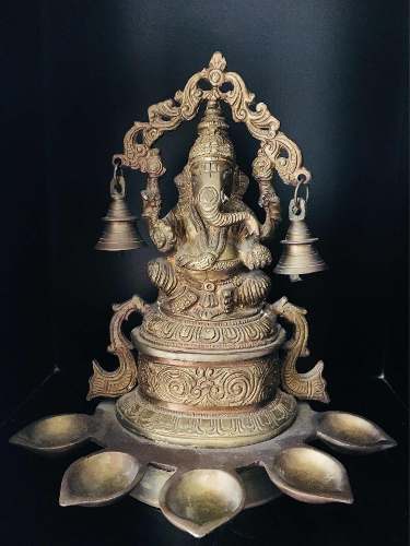 Antigua Escultura De Bronce Ganesha Deidad Indu India Dios I