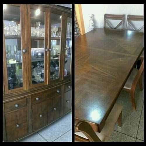 Oferta !!! Comedor Y Vitrina De Madera 6 Puestos.