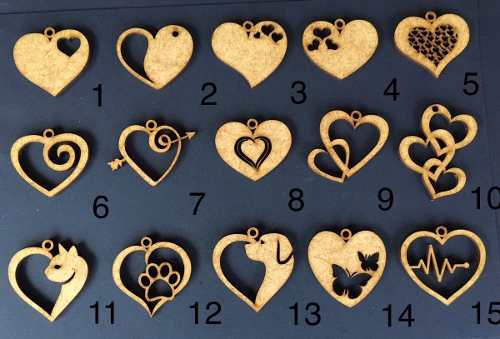 Dijes Corazones 3 Unid En Mdf Crudo De 3mm Cortados En Laser