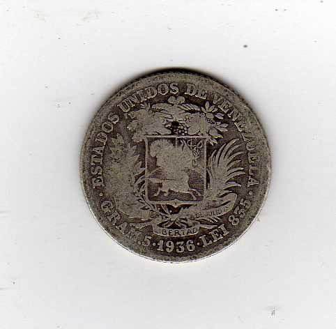 Antigua Moneda De Coleccion 1 Bolivar Plata Lei 835 De 