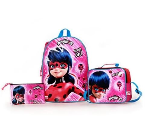 Morral Combo Lady Bug Cartuchera Lonchera Niñas Escolar