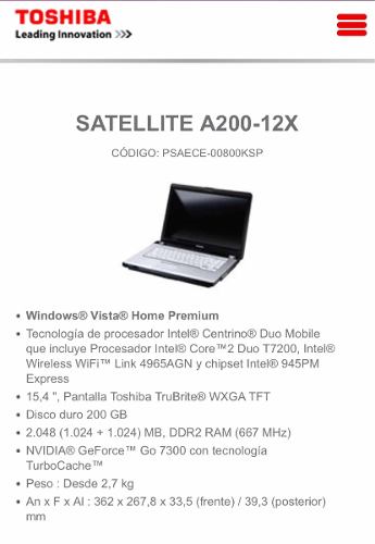 Vendo Laptop Marca Toshiba, Modelo Satellite 100% Operativa