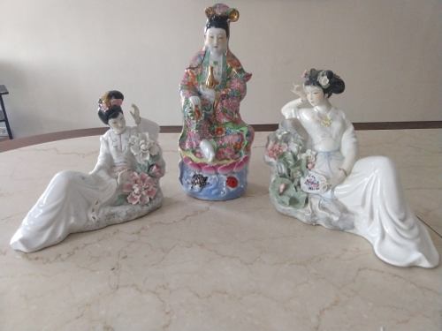 3 Figuras Decoración Muñecas Porcelana China 80 Verdes