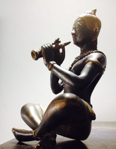 Escultura Antigua Bronce Krishna Y La Flauta India