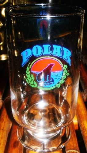 Vaso De Cristal Con El Logo Polar Azul Rojo Y Verde