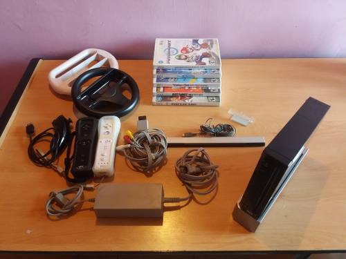 Nintendo Wii Mario Kart Con 5 Juegos Originales Y Accesorios