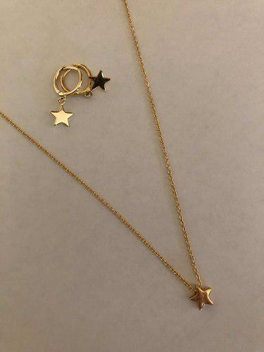 Argollas Con Dije De Estrellas Pequeñas Con Su Cadena