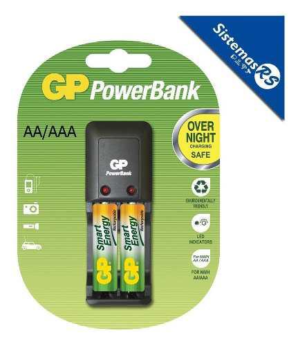 Powerbank Cargador Gp Aaa/aa + 2 Bateria Aa Recargable Pila