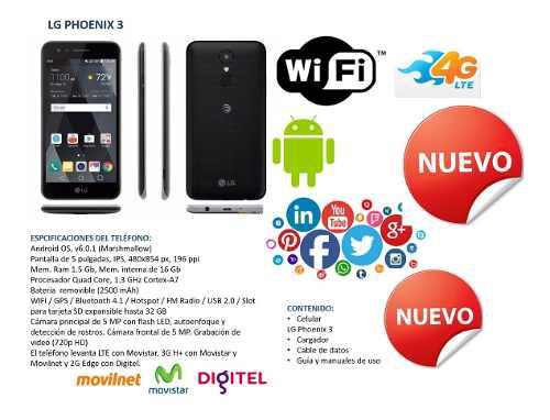 Lg Phoenix 3. Android. Nuevo! Ram 1.5 Gb, Rom 16 Gb, Cam 5mp