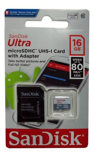 Memoria Micro Sdhc Sandisk 16gb Clase 10 Con Adaptador Nuevo