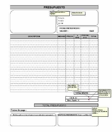 Plantilla Excel Presupuesto General