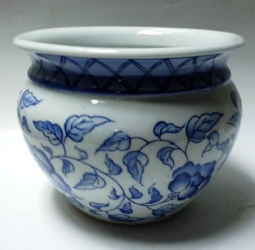 Bowl Matero Porcelana Blanca Redondo Flores Grandes Azules