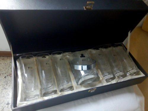 Juego De Vasos Y Hielera, De Cristal De Bohemia, En Su Caja