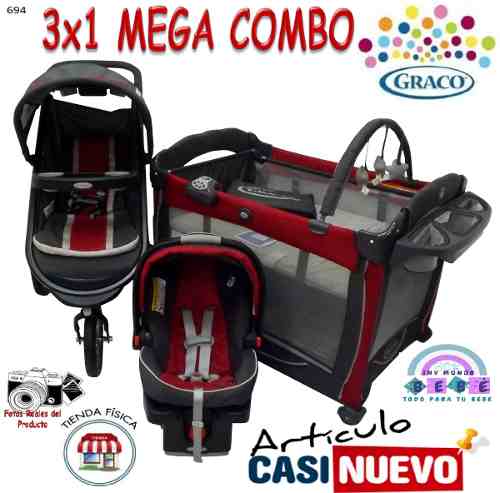 Corral Graco Con Coche 3 Ruedas Y Portabebe Impecable.-