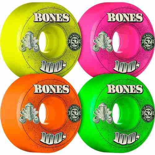 Ruedas De Patineta Bones 100's Multicolores 52mm 100a