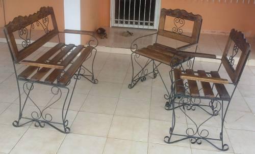 Juego De Muebles De Hierro Forjado Y Madera Para Jardin