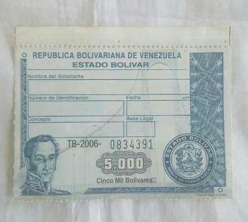 Estampilla De Coleccion De  Bolivares. Tb-. Bolivar