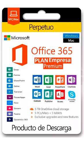 Office 365 Personalizado Para 5 Pc's Mac's O Tablets