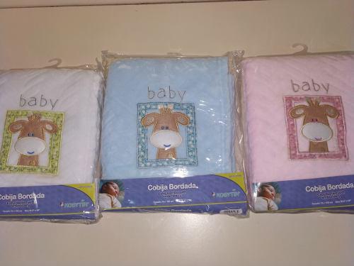 Cobija Bordada Bebe Kobytin Azul, Blanca Y Rosada