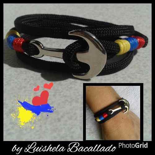 Pulsera Tricolor Venezuela Paracord Clipclap Anclas Variadas