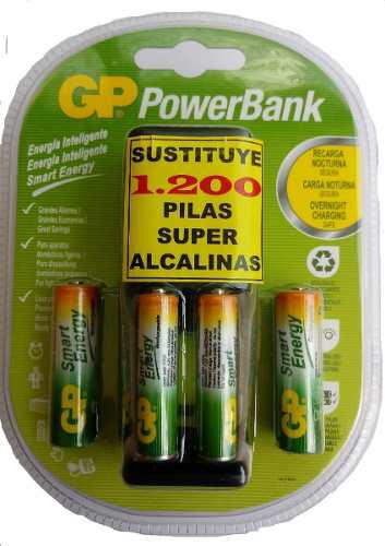 Cargador De Pilas Gp + 4 Baterias 2 Aa Y 2 Aaa Recargables