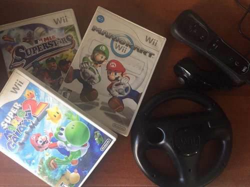 Kit De Control Wii +funda+nunchuk+wii Wheel+3 Juegos Wii