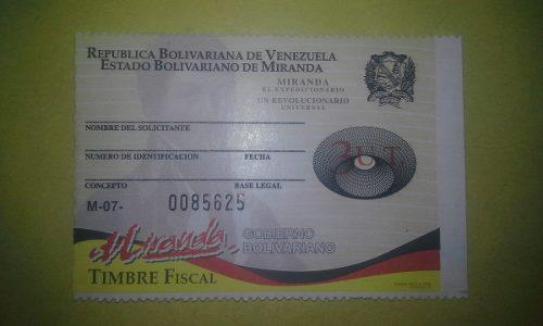 Timbre Fiscal Miranda 3ut