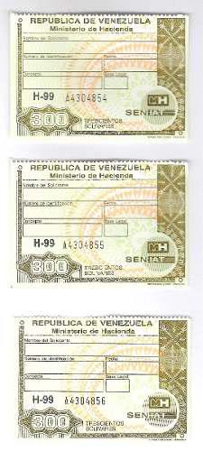 Timbres Fiscales De 300 Bolívares 3 Seriales Consecutivos