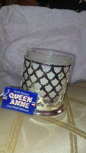 Candelero Esterillado Plateado Con Velon Aromatico