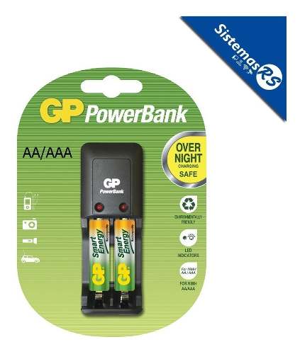 Powerbank Cargador Gp Aaa/aa + 2 Bateria Aaa Recargable Pila