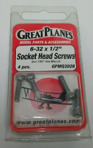 Socket Head Screw 6-32 X 1/2 Pulg #3028 Great Planes 3 Vrdes