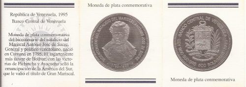 Moneda D Plata Conmemorativa Antonio Jose D Sucre 