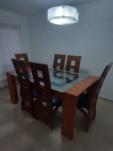 Juego De Comedor 6 Puestos Madera Y Vidrio