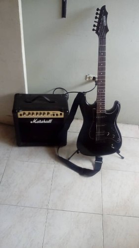 Guitarra Electrica En Combo + Amplif Marshall 15w, Estuche