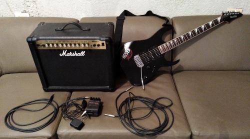 Guitarra Ibanez Amplificador Marshall, Pedal Boss Con Cables