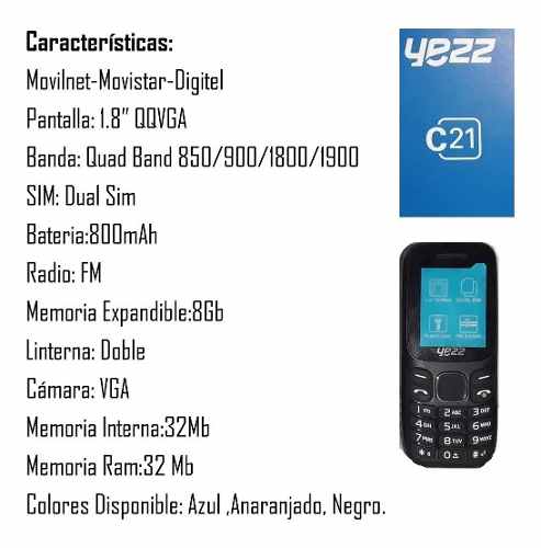 Teléfono Yezz C21 Básico Celular Liberadodual Sim 15verdes