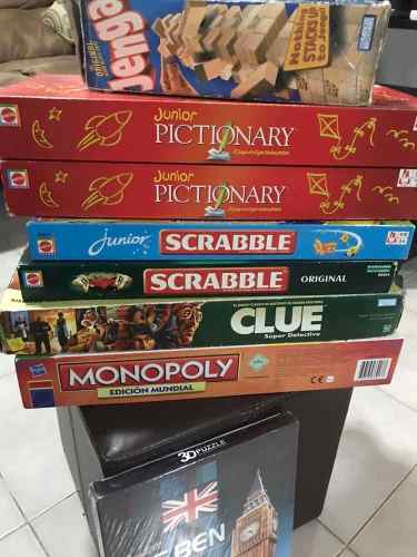 Juegos De Mesa Monopolio, Clue, Scrabble, Pictiomary,jenga