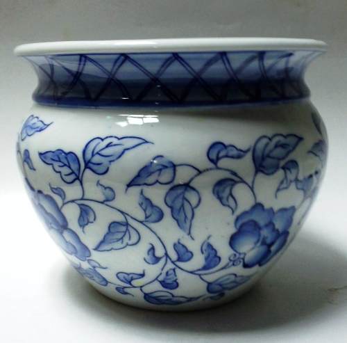 Oferta Bowl Matero Porcelana Blanca Redondo Flores Azules