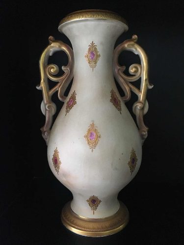 Ánfora Jarrón Antiguo De Porcelana Italiana Y Oro Buen