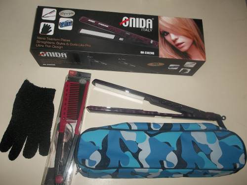 Plancha De Cabello Titanium Onida Con Estuche Peine Y Guante