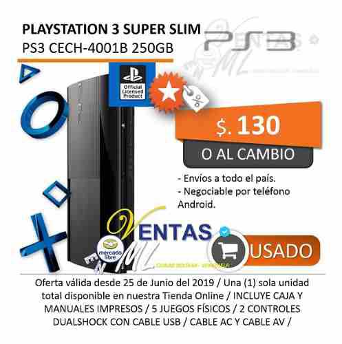 Playstation 3 Super Slim 250 Gb Ps3 Controles 5 Juegos | 130